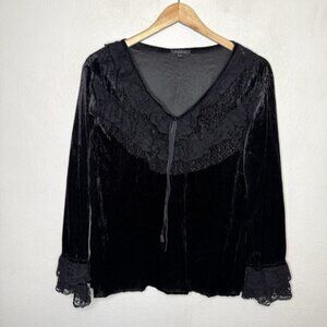 Panitti Black Velvet Blouse Women's Large Whimsigoth Lace Pirate Top Renaissance
